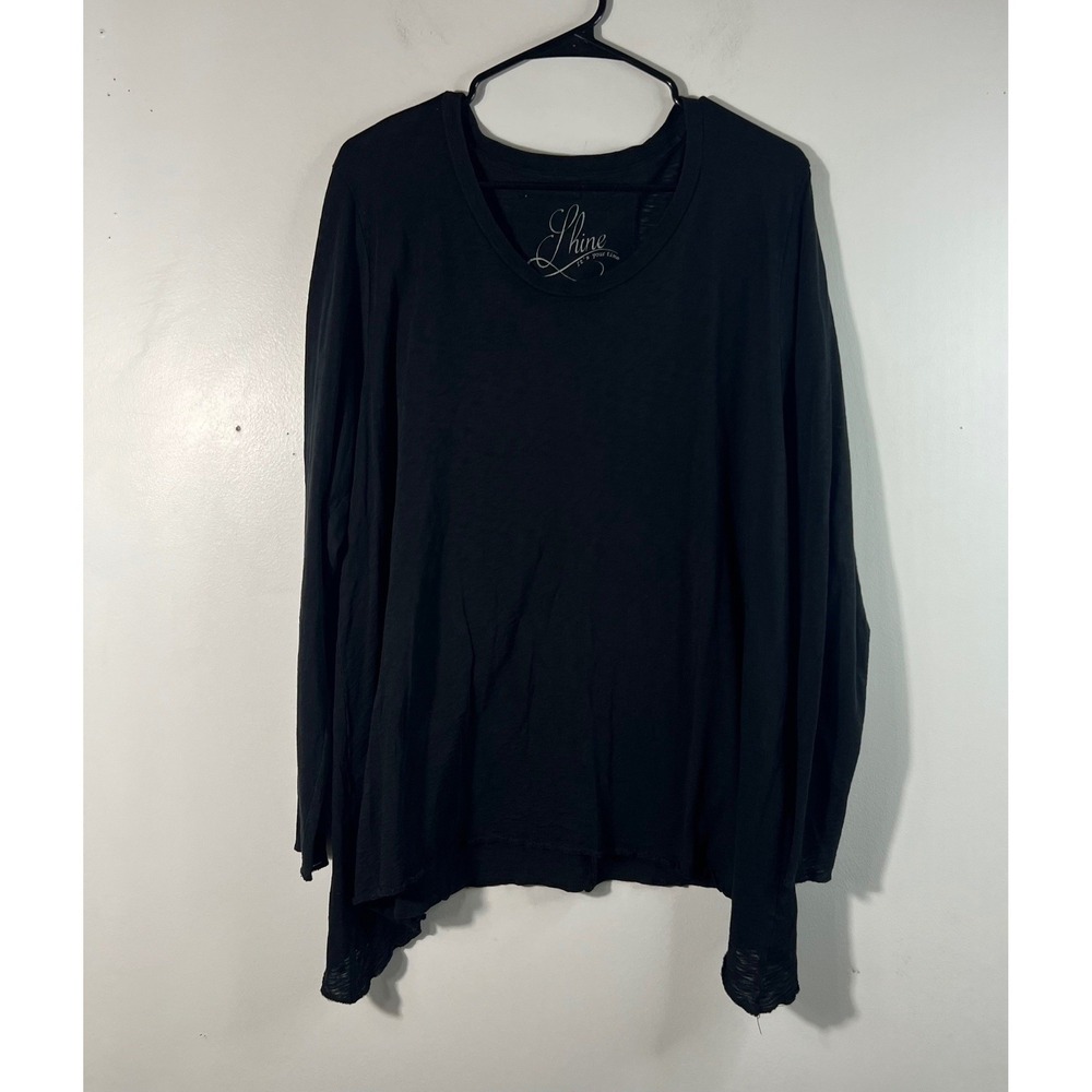 Womens Shine Its‎ Your Time Pima Cotton Asymmetrical Tee Shirt Black L